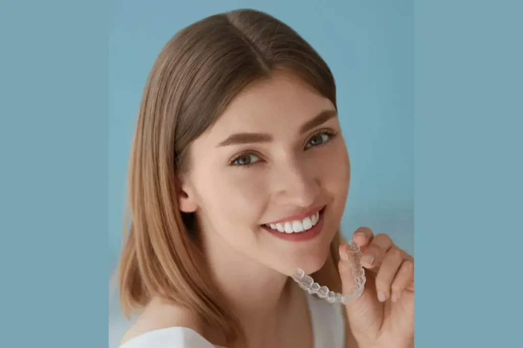 Woman Holding her Invisalign Aligner